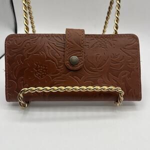 Portland Leather Goods Large Bifold Wallet Rich Brown Floral Tooled Leather NWOT